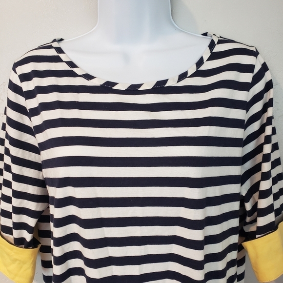 Basic Editions Small Navy Blue & White Stripes Shirt Dress Yellow Cuff - Picture 7 of 7